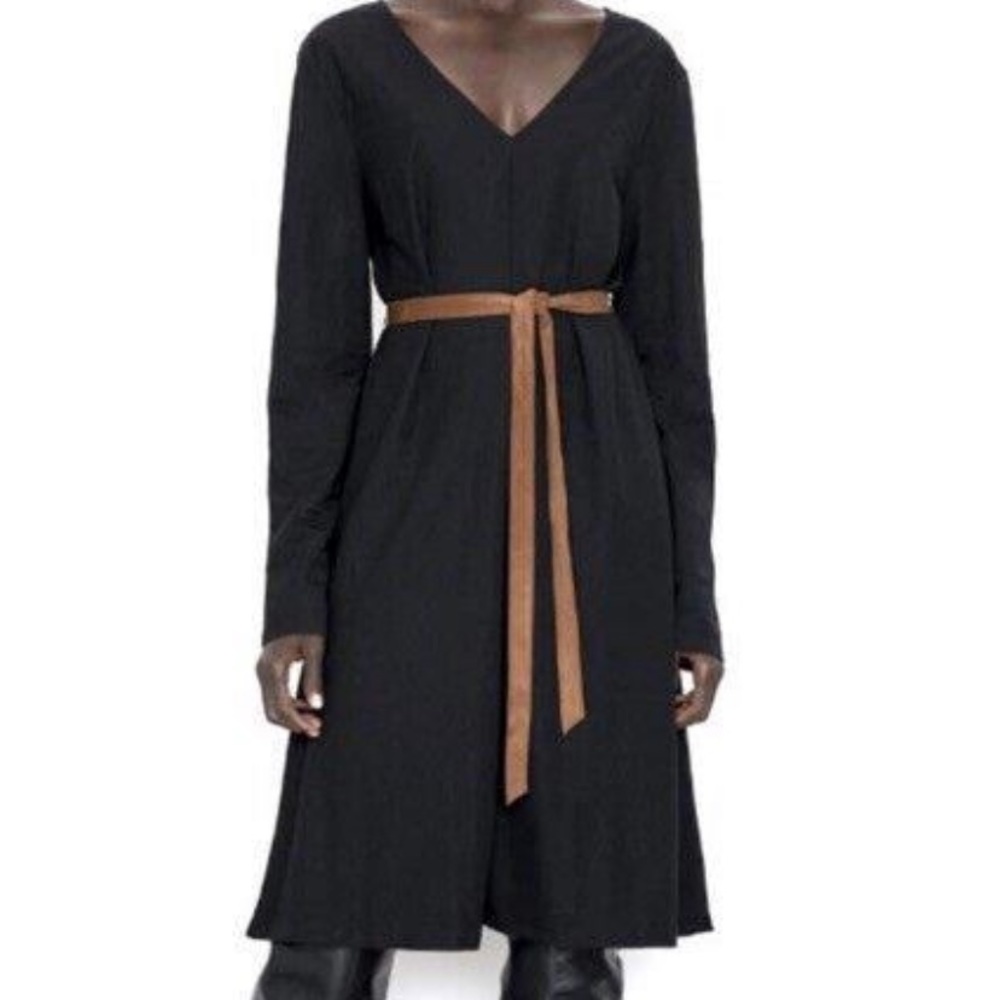 NWT Zara Midi black dress with contrasting belt